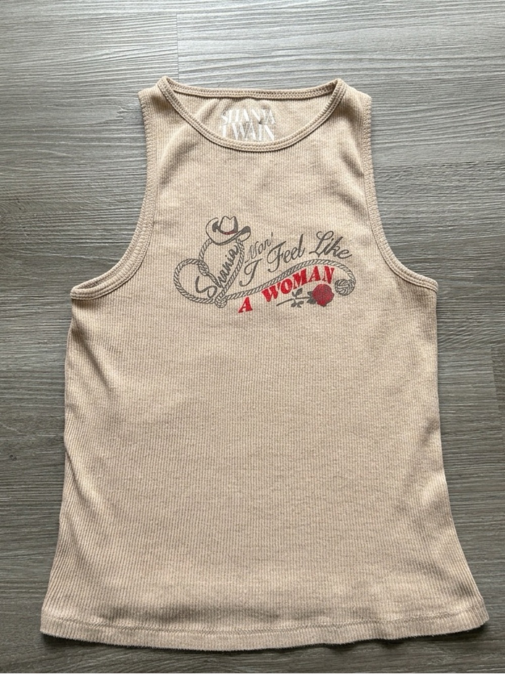 Shania Twain Baby Tee-Tank “Man I Feel Like A Woman” Tank Tan Top Y2K Womens M
